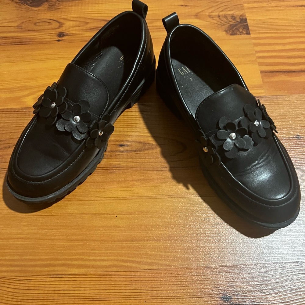 Black Loafers with Floral Detail